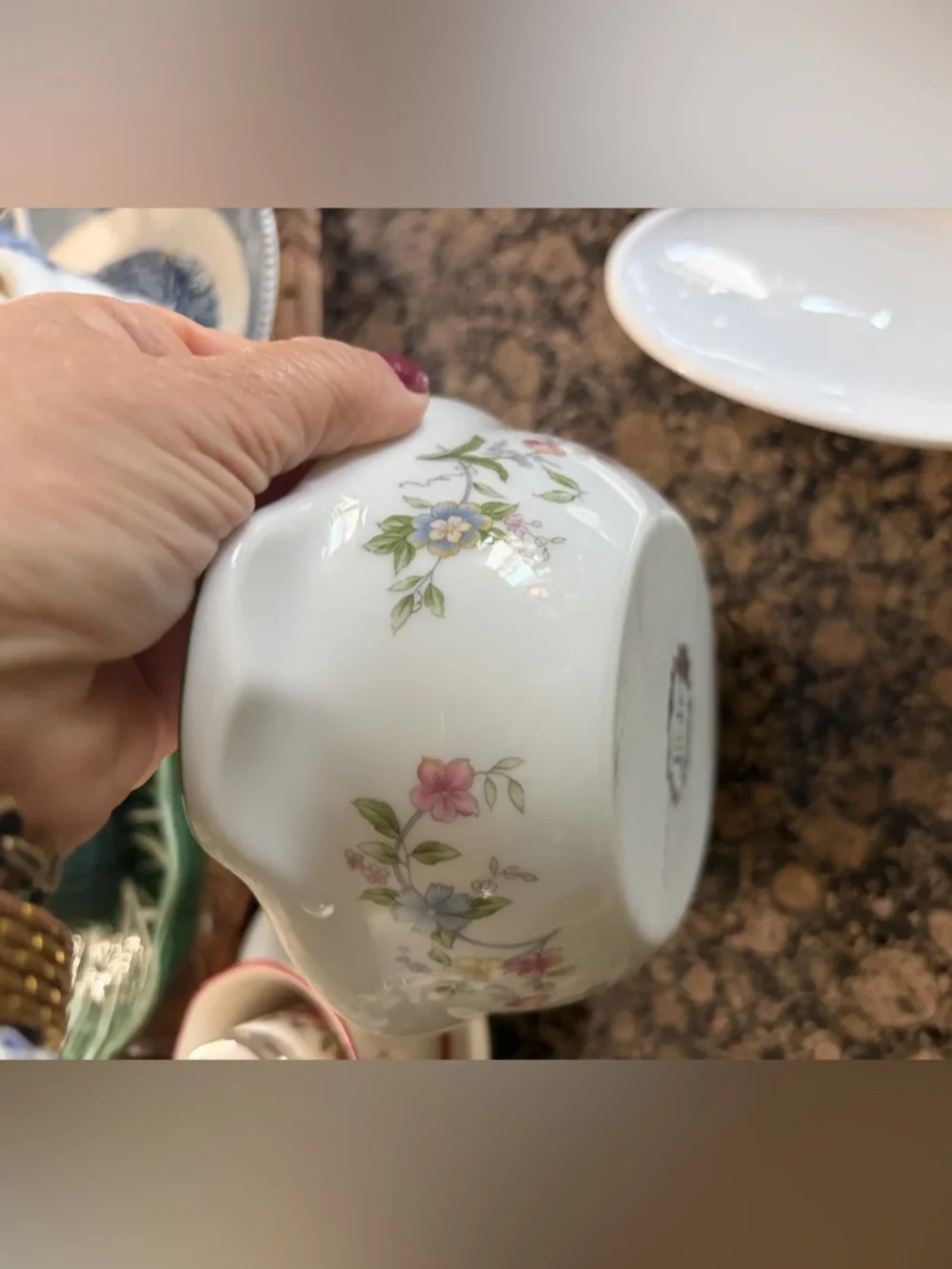 Andrea By Sadek White Porcelain Covered Serving Dish with Pastel Floral Design